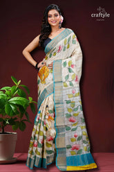 Leaf design hand painted zari pure tussar kalamkari saree woman floral-patterned saree 1