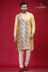 Light french beige madhubani designer silk kurta for men man’s patterned kurta pajama 1