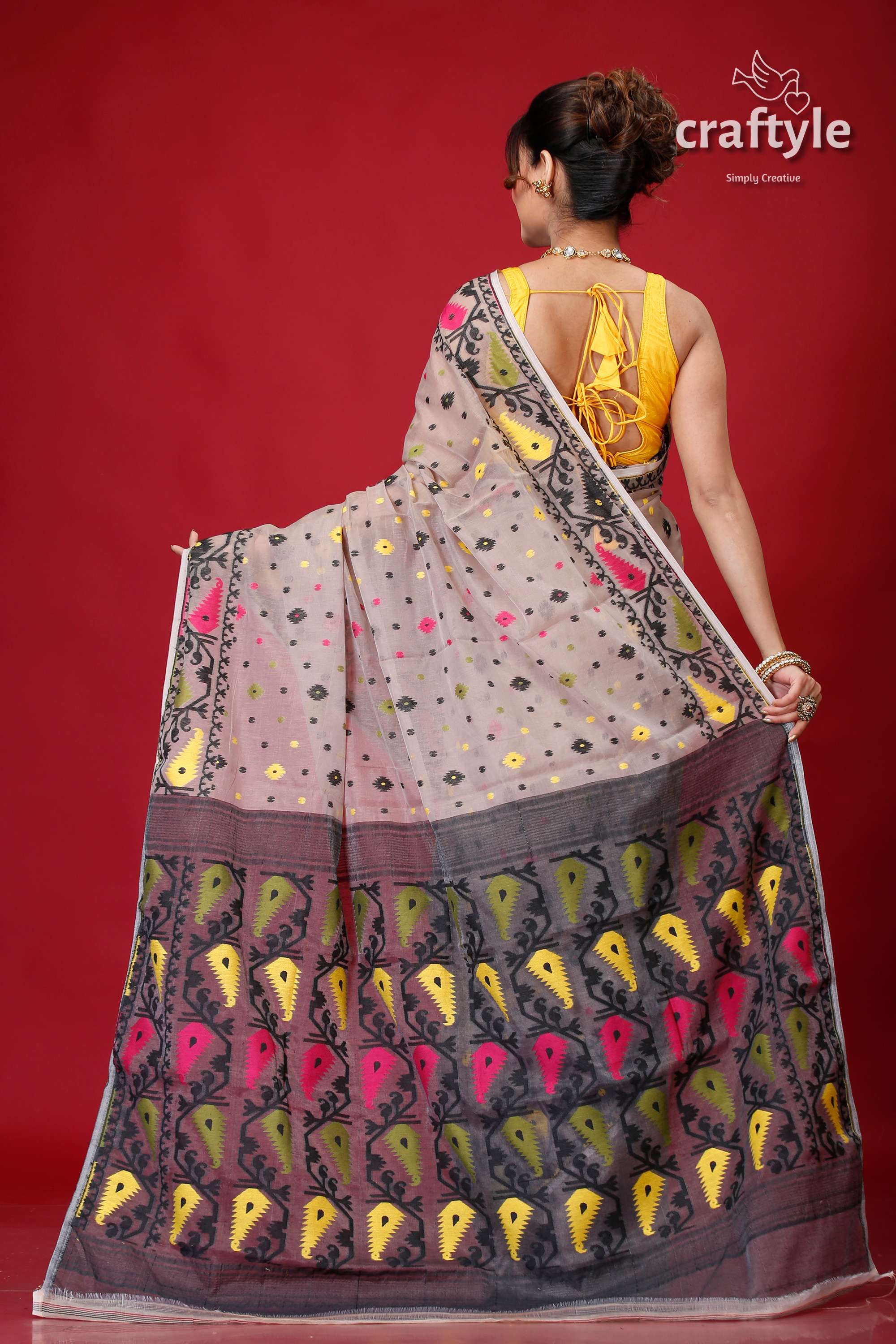 Light Gray Traditional Soft Jamdani Sari-Craftyle