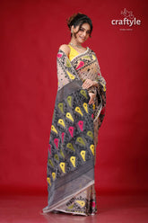 Light gray traditional soft jamdani sari woman patterned saree 4