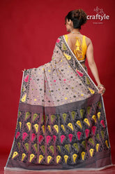 Light gray traditional soft jamdani sari woman patterned saree 5