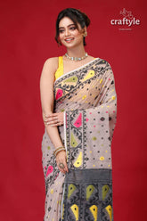Light gray traditional soft jamdani sari woman patterned saree 2