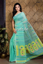 Light green jamdani saree light blue saree floral embroidery 2