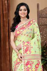Light green-magenta graceful jamdani saree woman light green saree 4