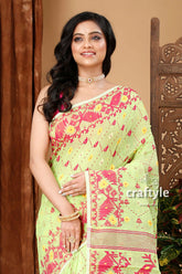 Light green-magenta graceful jamdani saree woman light green saree pink 2