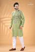 Light moss green kantha work men’s cotton ethnic punjabi men’s light green embroidered kurta 1
