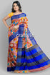 Light pink hand-painted pure tussar kalamkari saree with elegant zari border floral-patterned saree blue border 1