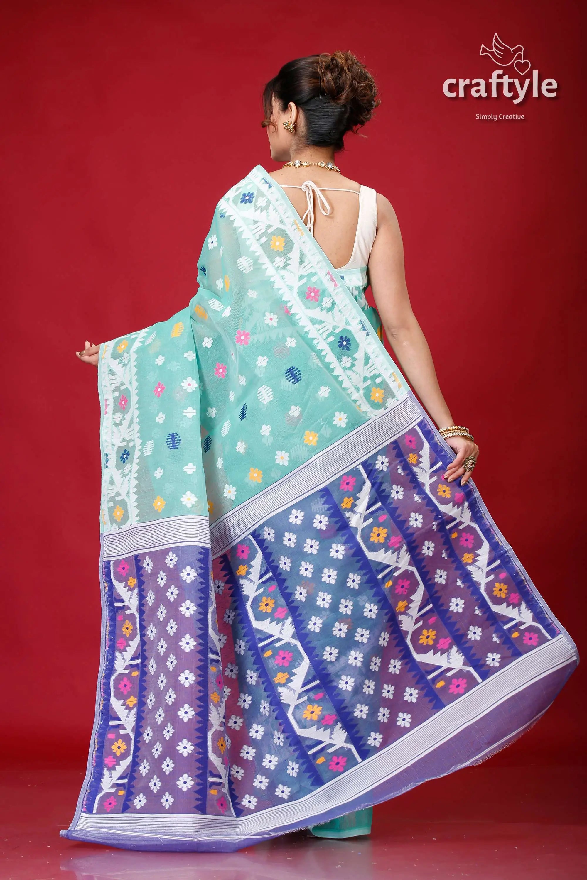 Light sea green jamdani weave saree woman patterned saree 5