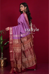 Lilac violet zari border semi bomkai silk saree for women woman purple red saree 4