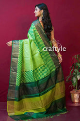 Lime green hand block print zari pure tussar silk saree green patterned saree 4