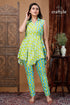 Lime green-sky blue designer dress with straight pant and top woman’s green blue patterned tunic 1