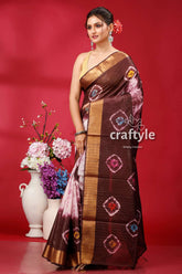 Livid brown silk bandhni saree - indian traditional wear brown pink tie-dye saree 3