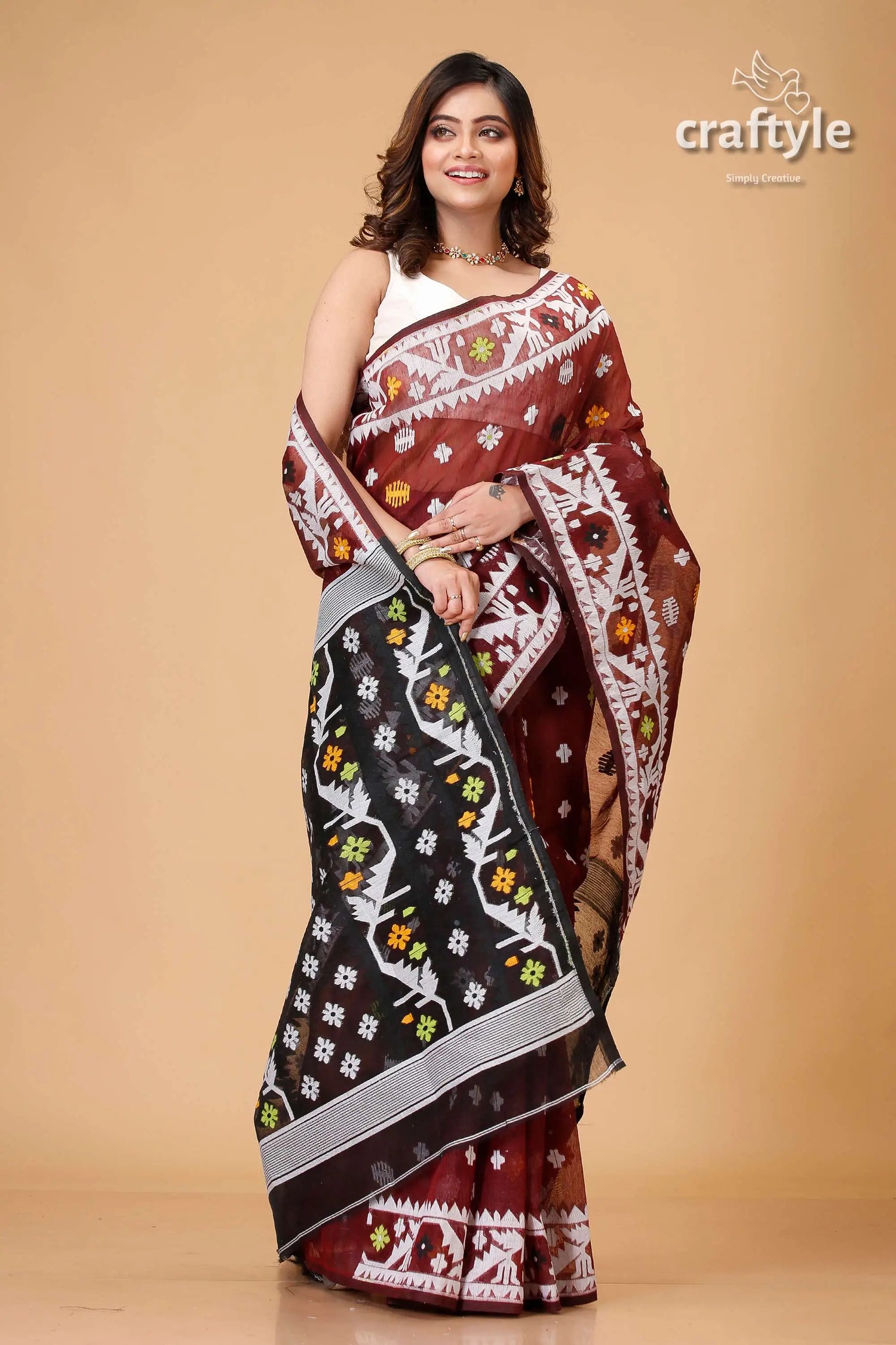Livid brown timeless jamdani saree woman patterned saree 4
