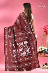 Livid brown white thread work kantha silk saree maroon silk saree white embroidered 5
