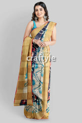 Lotus motif hand painted kalamkari saree - zari border pure tussar woman patterned saree 4