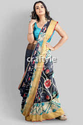 Lotus motif hand painted kalamkari saree - zari border pure tussar woman floral-patterned saree 5