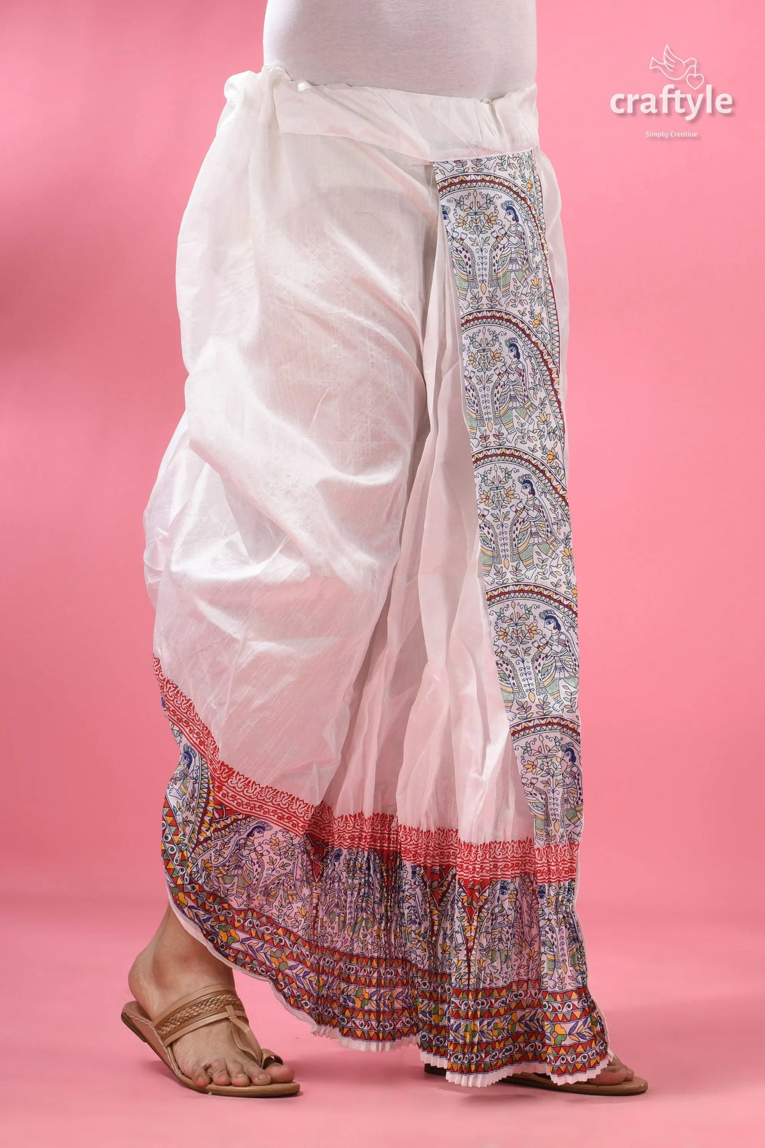 Madhubani border mayur puchha silk dhoti - ready to wear 2