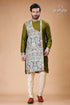Madhubani silk kurta for men in verdun green stylish ethnic wear olive green kurta printed panel 1