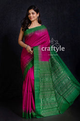 magenta-and-green-handwoven-sambalpuri-ikat-ghicha-tussar-silk-saree