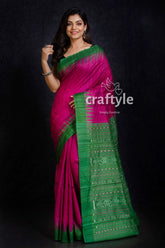 magenta-and-green-handwoven-sambalpuri-ikat-ghicha-tussar-silk-saree