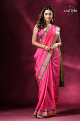 Magenta and green zari border exclusive bomkai silk saree pink silk saree green border 6