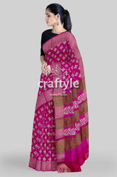 Magenta white hand block print zari border pure tussar silk saree magenta patterned saree 2