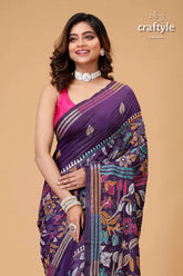 Martinique purple multithread floral silk kantha saree purple floral embroidered saree 2