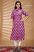 Mauve pure cotton ajrakh printed kurti for women woman’s purple floral print kurta 1