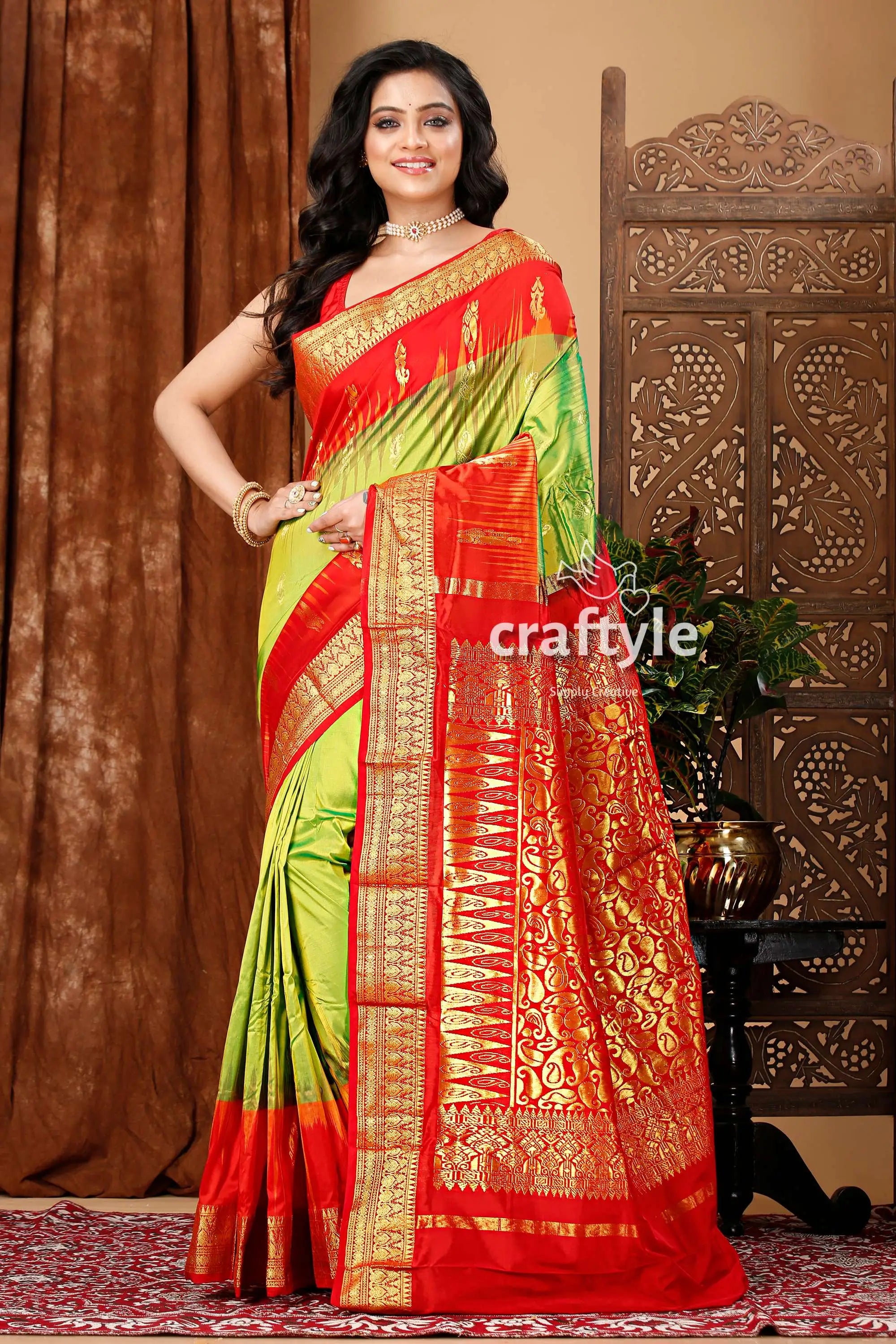 May green and red kanjivaram silk saree woman red green silk saree 1