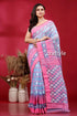 Maya blue and pink intricate jamdani saree pink blue patterned saree 1