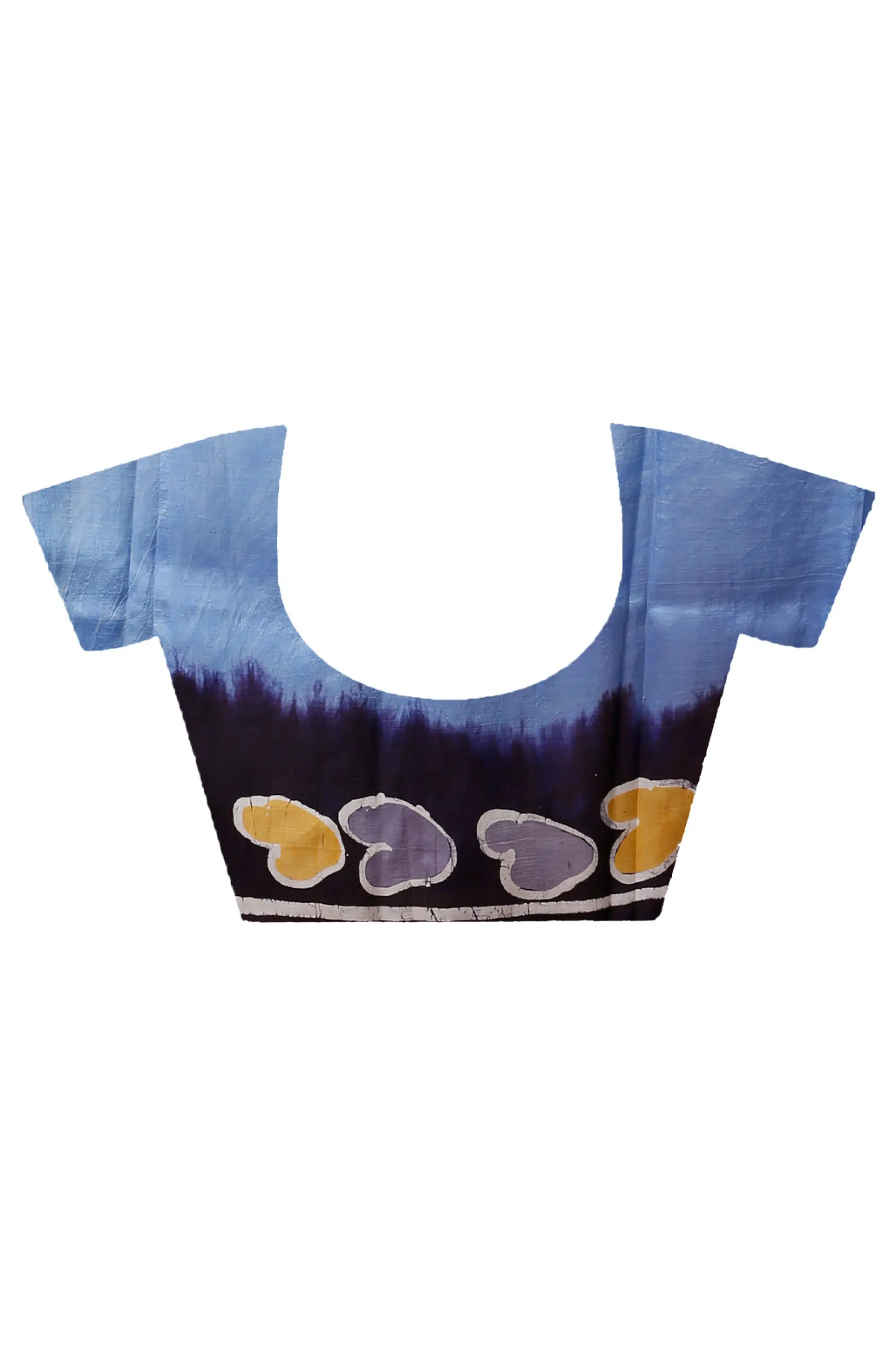 Maya blue handcrafted batik mulberry pure silk saree blue black blouse heart-shaped designs 6