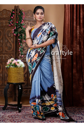 Maya blue handcrafted batik mulberry pure silk saree woman blue patterned saree 3