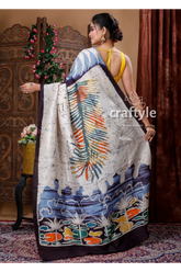 Maya blue handcrafted batik mulberry pure silk saree batik-patterned saree 5
