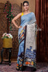 Maya blue handcrafted batik mulberry pure silk saree woman blue white patterned saree 1