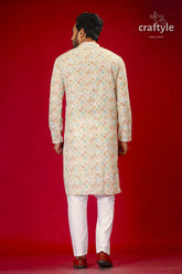 Mens embroidered kurta with multicolor sequin embellishments man patterned kurta white pants 5