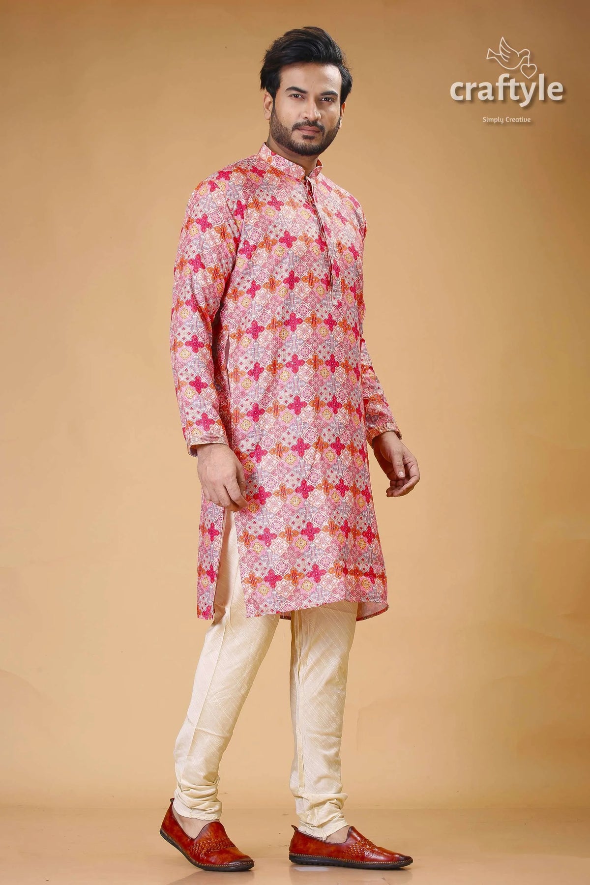 Mens embroidered kurta with multicolor sequin embellishments man patterned pants 3