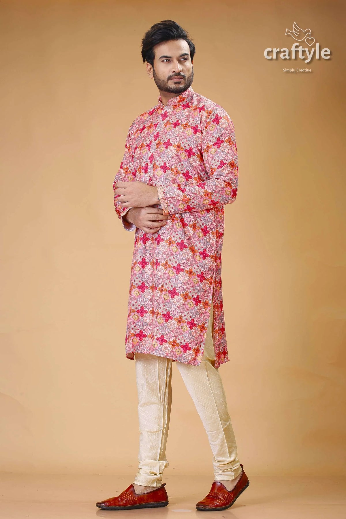 Mens embroidered kurta with multicolor sequin embellishments man patterned trousers 4
