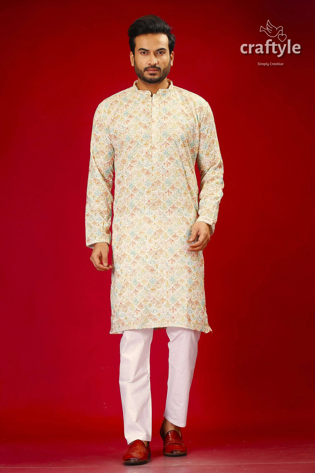 Mens embroidered kurta with multicolor sequin embellishments man pajama 1