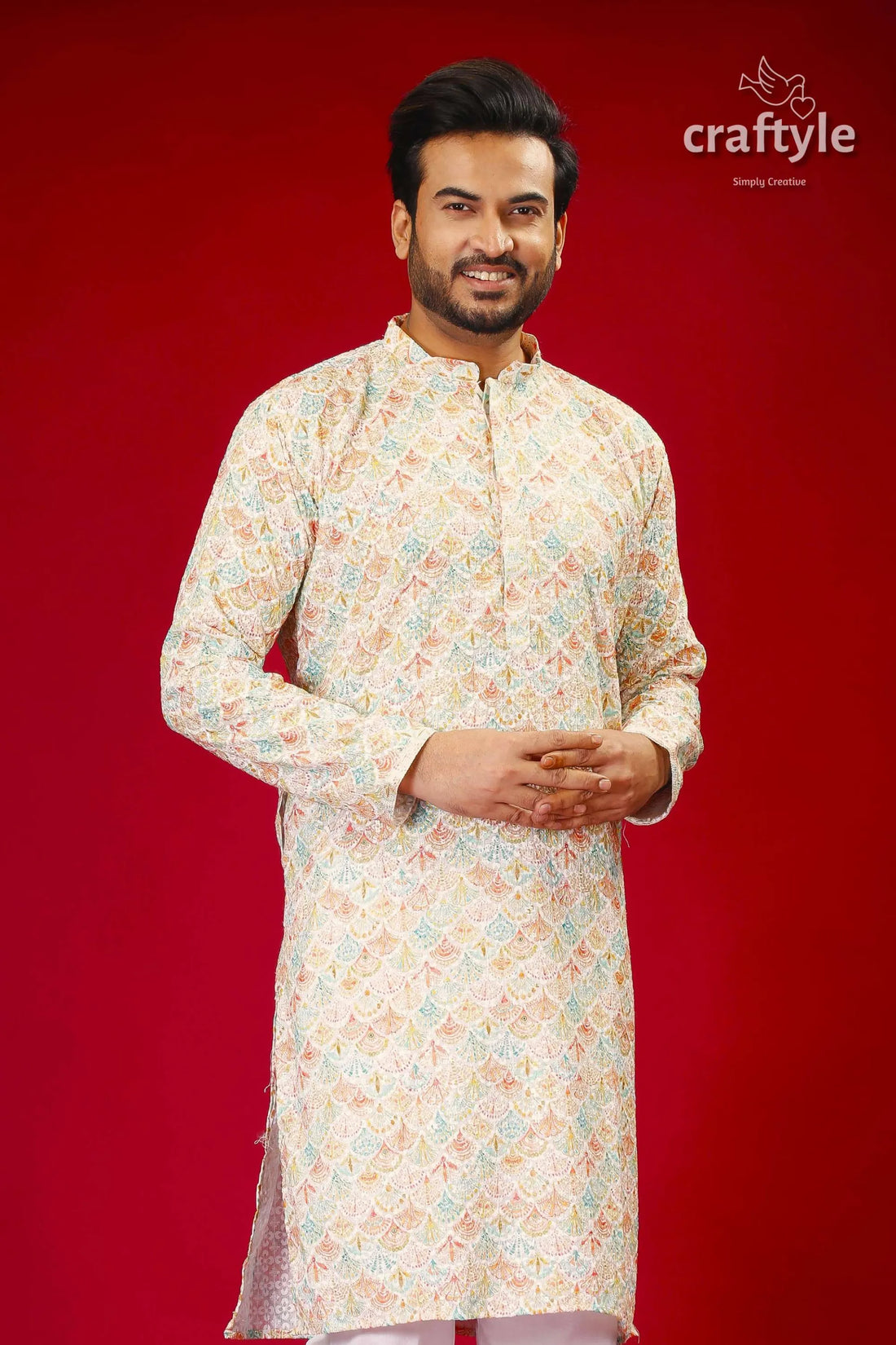 Mens embroidered kurta with multicolor sequin embellishments men’s 2