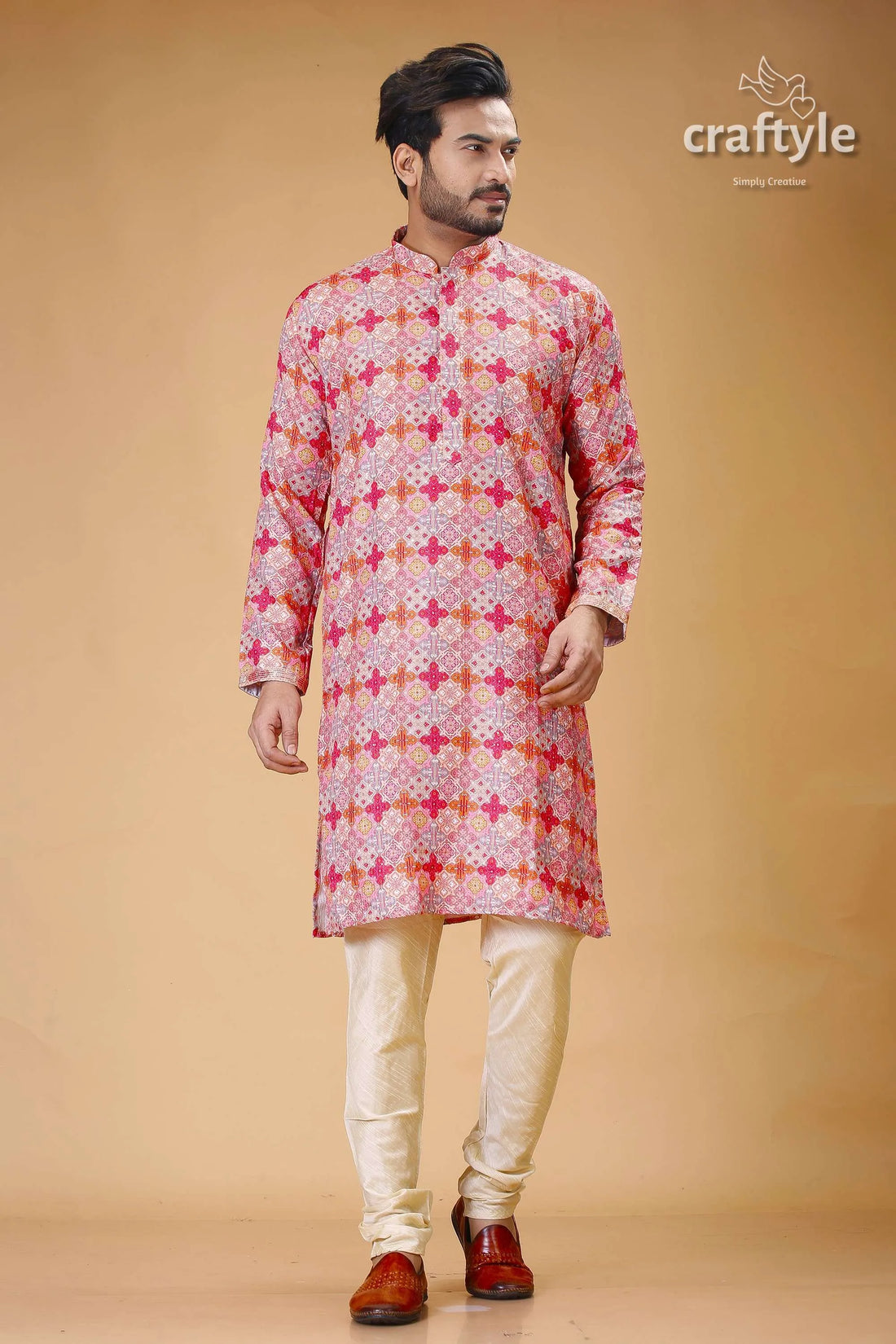 Mens embroidered kurta with multicolor sequin embellishments man patterned pajama 1