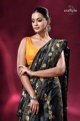 Metal black and yellow exquisite kantha stitch saree woman black yellow saree 2