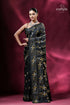 Metal black yellow thread silk kantha stitch saree elegant black saree floral embroidery 1