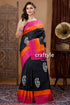 Midnight black hand block design mulberry pure silk saree black saree paisley print colorful 1