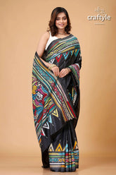 Midnight black multithread silk kantha saree black saree colorful geometric floral 4