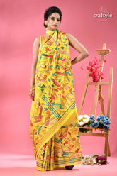 Minion yellow bird design silk kantha saree yellow saree colorful bird floral 4