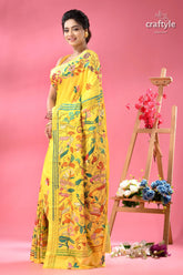 Minion yellow bird design silk kantha saree yellow saree colorful folk art 3