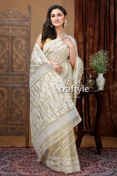 Moon myst green white traditional handloom jamdani sari woman patterned saree 4