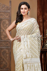 Moon myst green white traditional handloom jamdani sari woman patterned saree 2