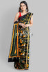 Moss green yellow floral hand batik mulberry pure silk saree woman black floral saree 1