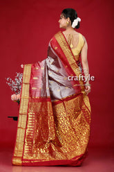 Mountain grey and burgundy kanjivaram silk saree - traditional indian sari woman red gold saree 5